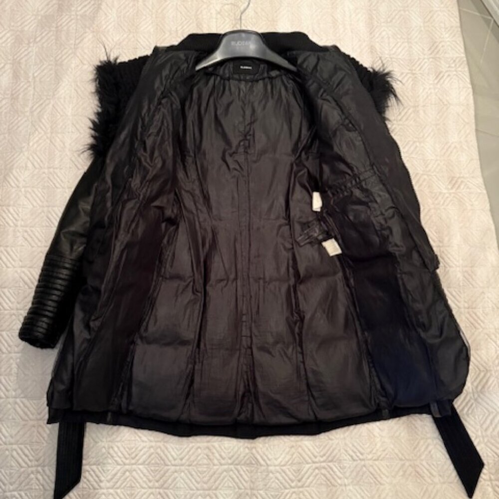Black  Down Parka with Leather Details and Removable Fur, Rudsak, US M - Picture 7 of 14
